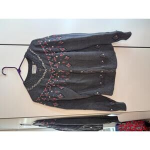 Northern Isles Hand Embroidered Wool Cardigan Sweater